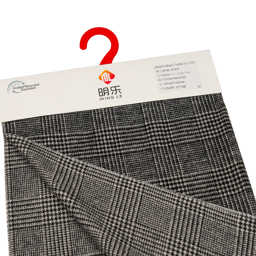 %50 Yün, %40 Polyester, %10 Diğer Elyaf, 560G/M, Siyah + Açık Gri, Ekose Tek Yüzlü Palto Yün Kumaş, ML-1010015
