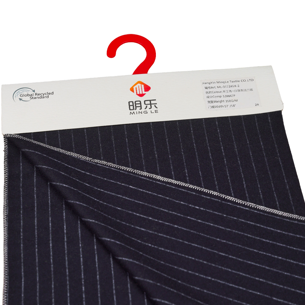 %53 Yün, %47 Polyester, 350G/M, Zhiqing + Beyaz, Dikey Çizgili Flanel Kumaş, ML-317245X-2